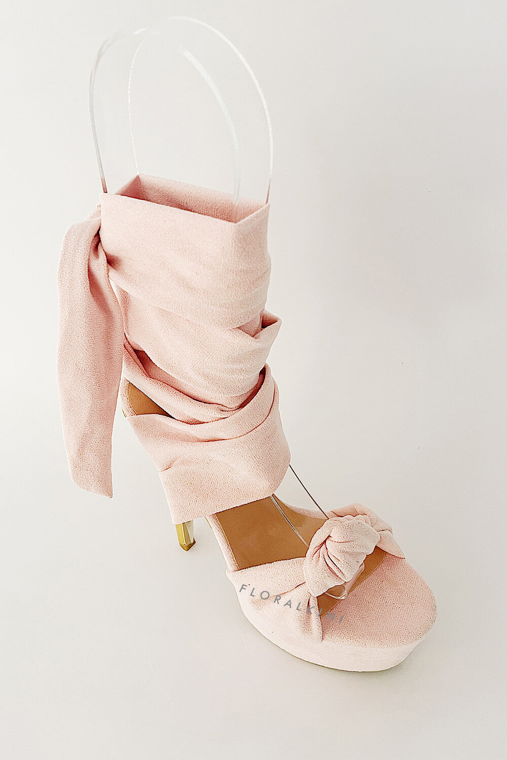 Platform Suede Tie Wrap Around Stiletto Heel - Nude