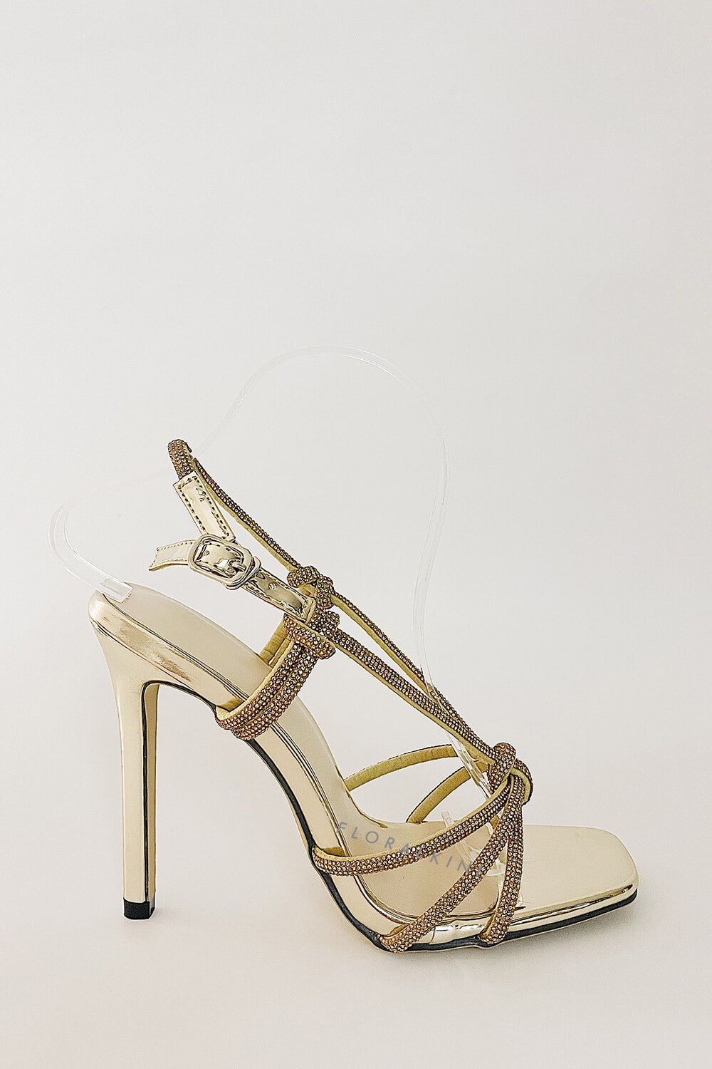 Diamante Knot Pointed Toe Slingback Heeled Sandals - Gold