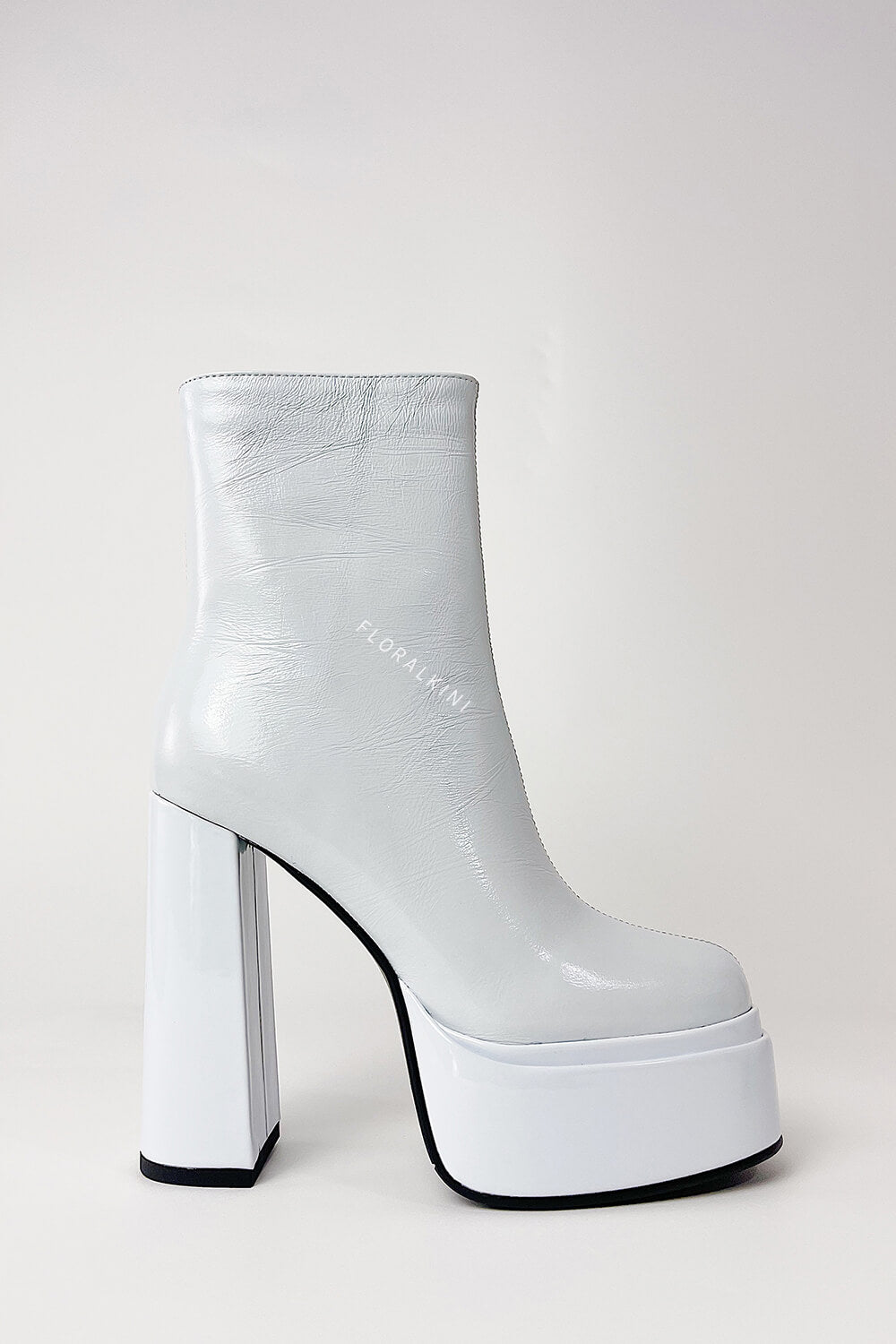 Calf Leather Double Platform Block Heel Ankle Boots