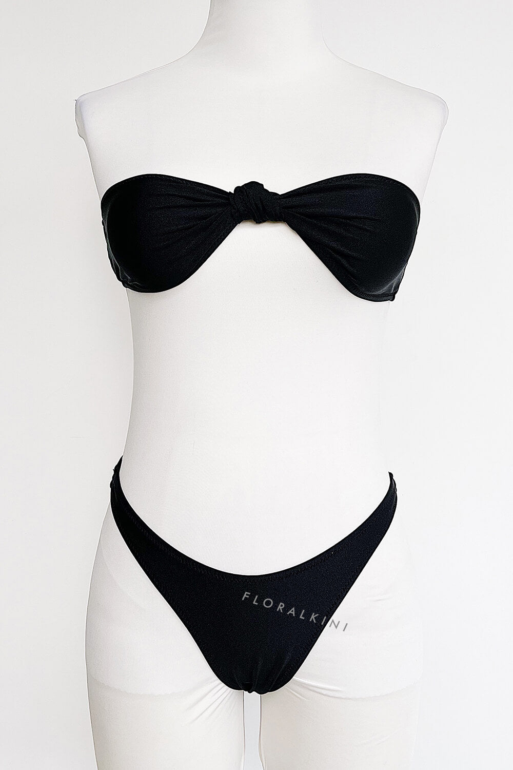 Knotted Bandeau High Leg Bikini Set - Black