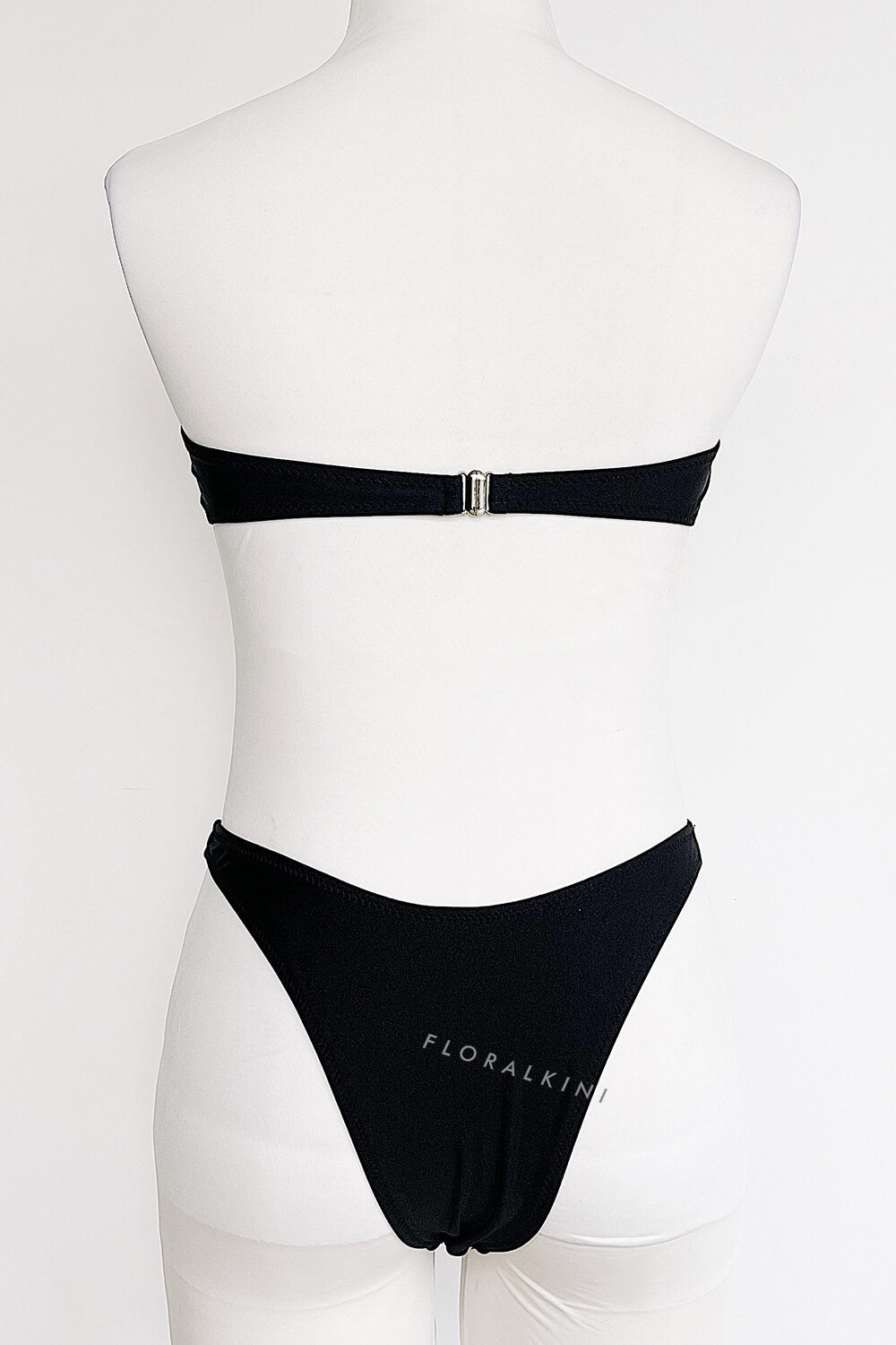 Knotted Bandeau High Leg Bikini Set - Black