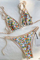 Contrast Binding Twin Strap Triangle Bralette Bikini Set