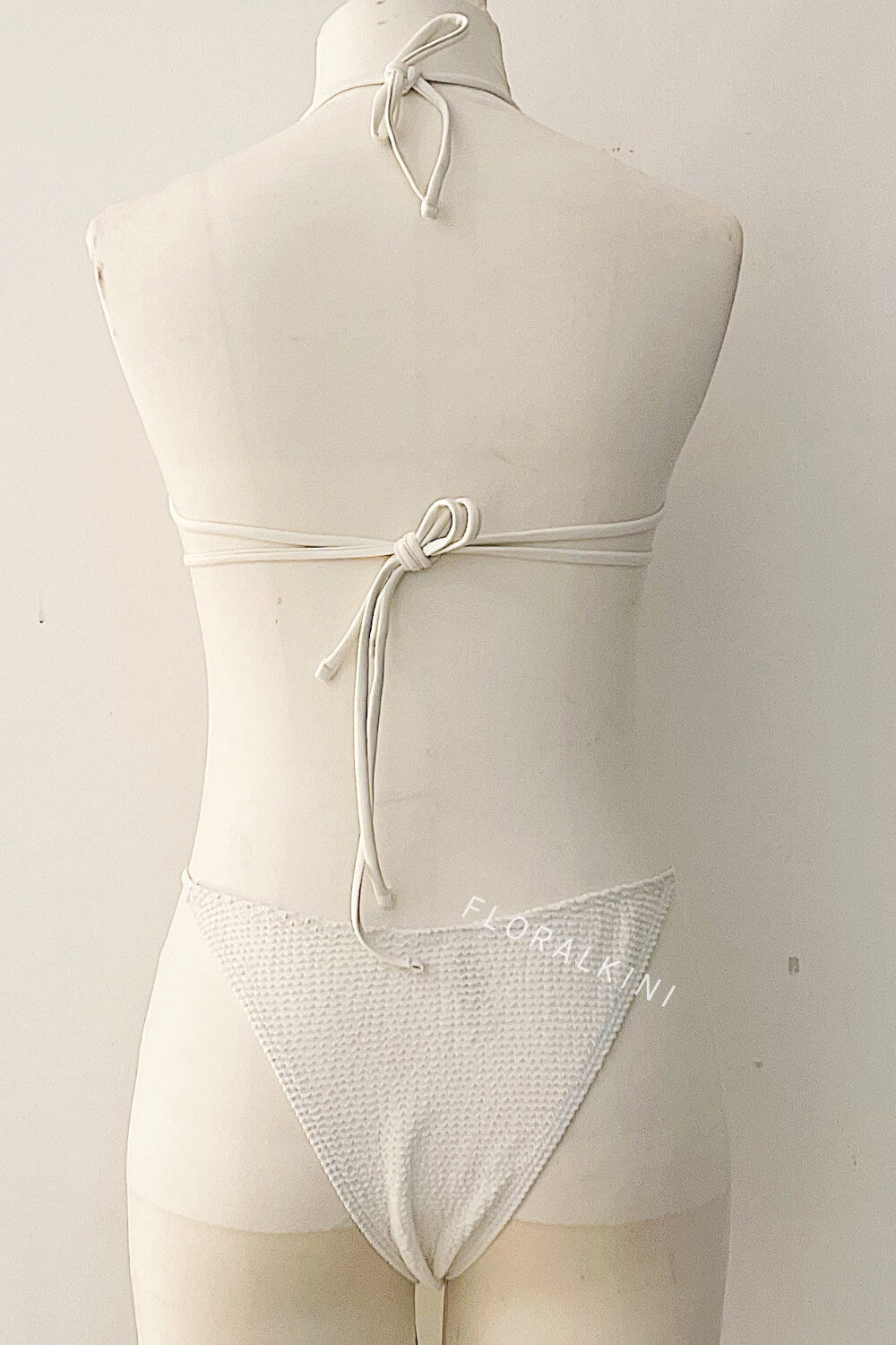 White Textured Underwire V Halter Bikini Top