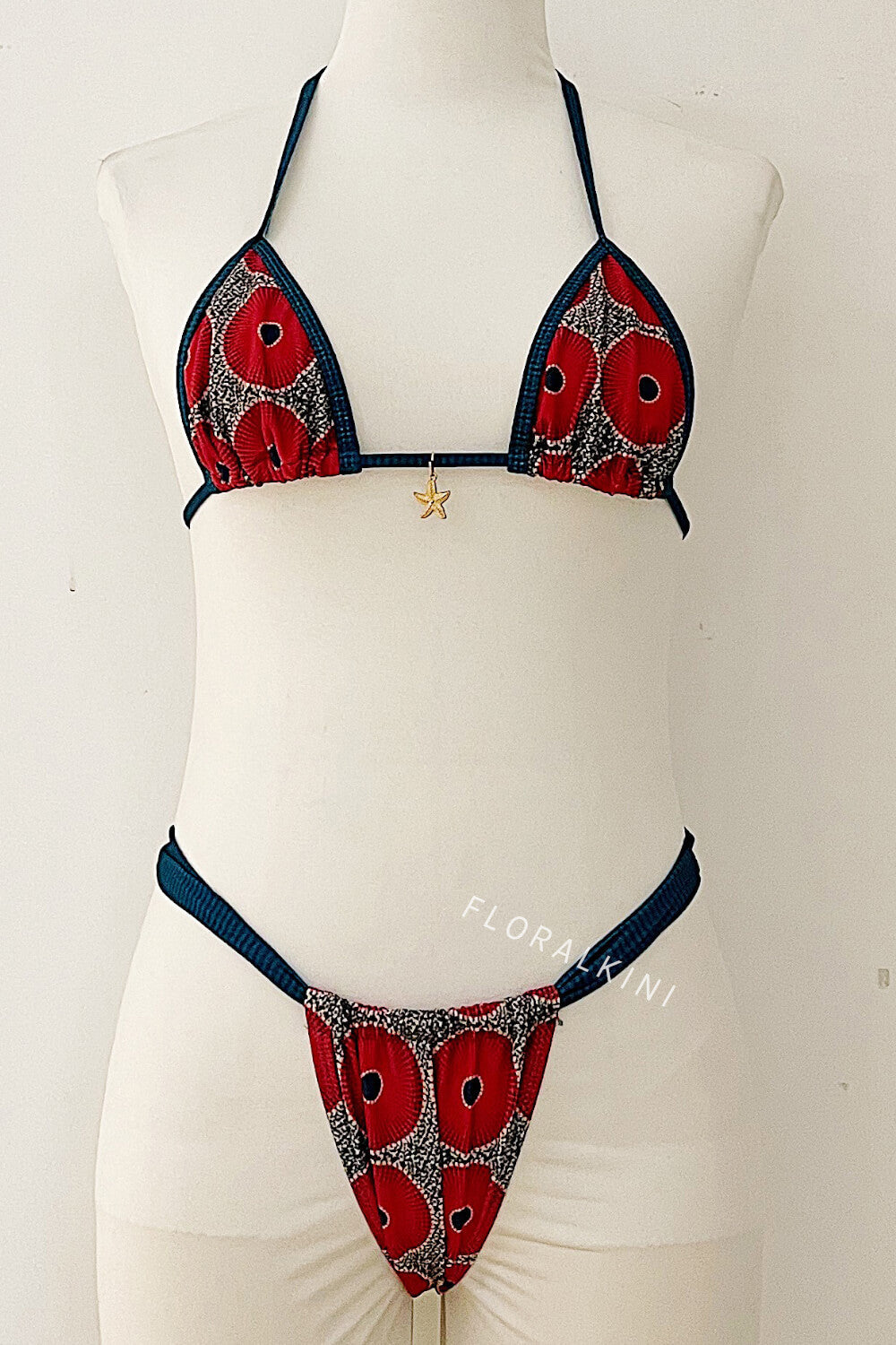 Contrast Guava Print Triangle Brazilian Bikini Set