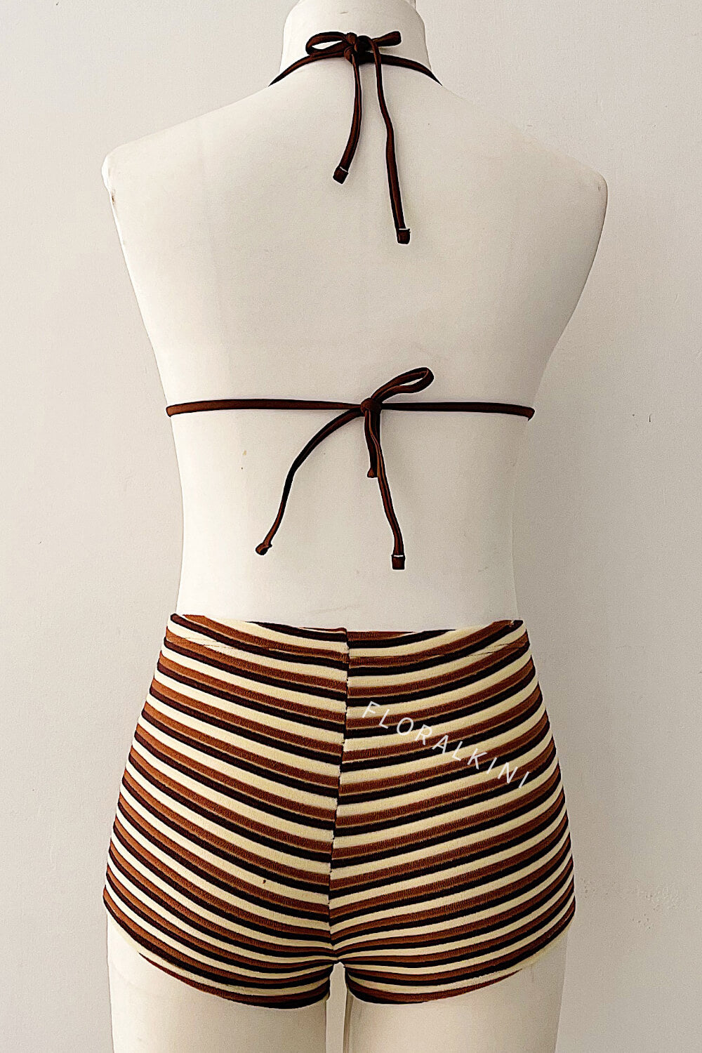 Color Block Striped Rib Triangle Halter Bikini Top And Low Rise Boy Shorts