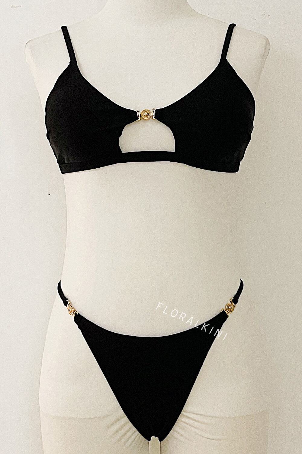 Bralette Cutout Gold-Accented Brazilian Bikini Set