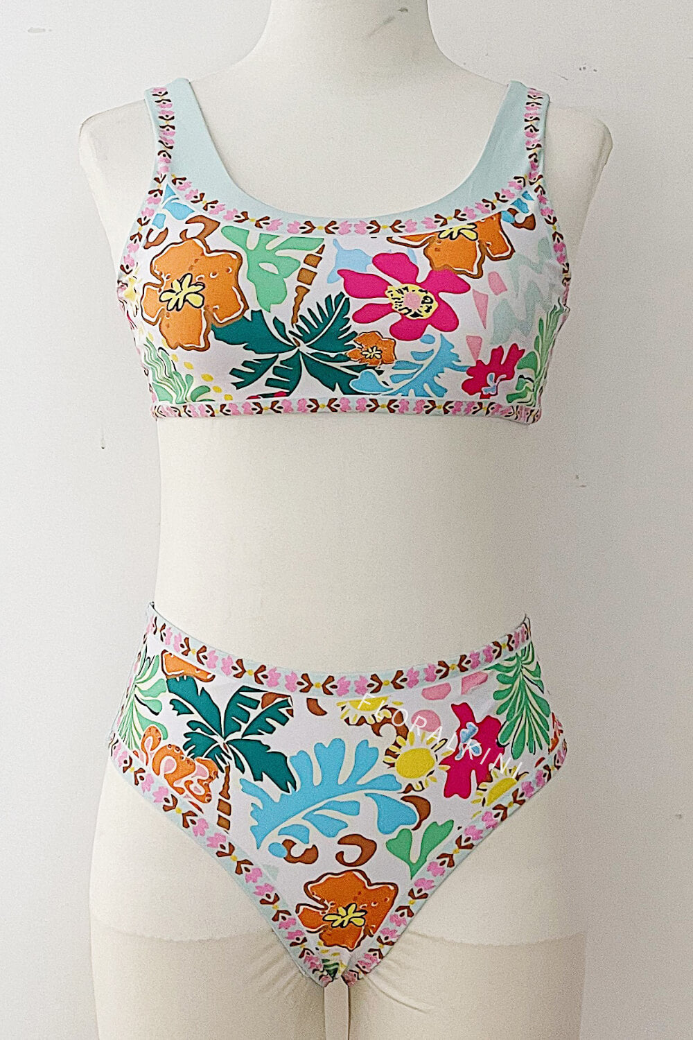 Floral Scoop Sporty Bikini Top And High Waisted Bottoms