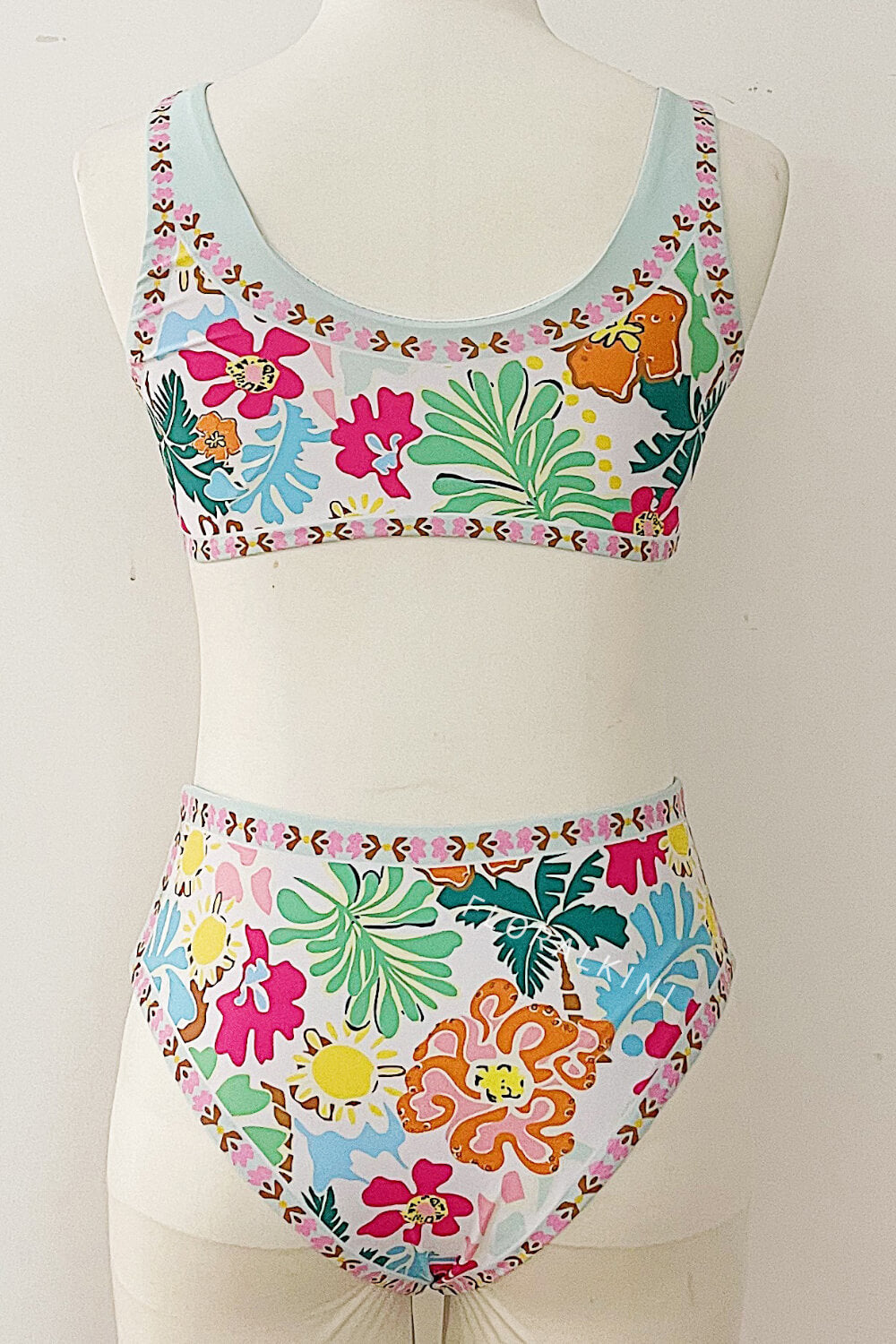 Floral Scoop Sporty Bikini Top And High Waisted Bottoms