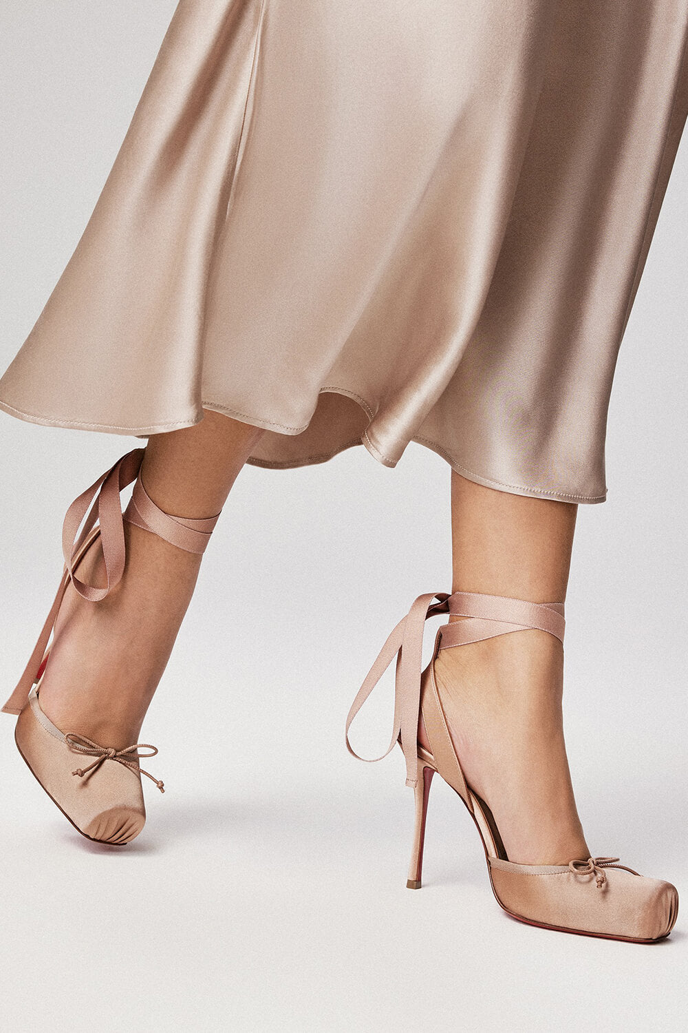 Bow-Detailed Satin Lace-Up Strappy Slingback Stiletto Pumps