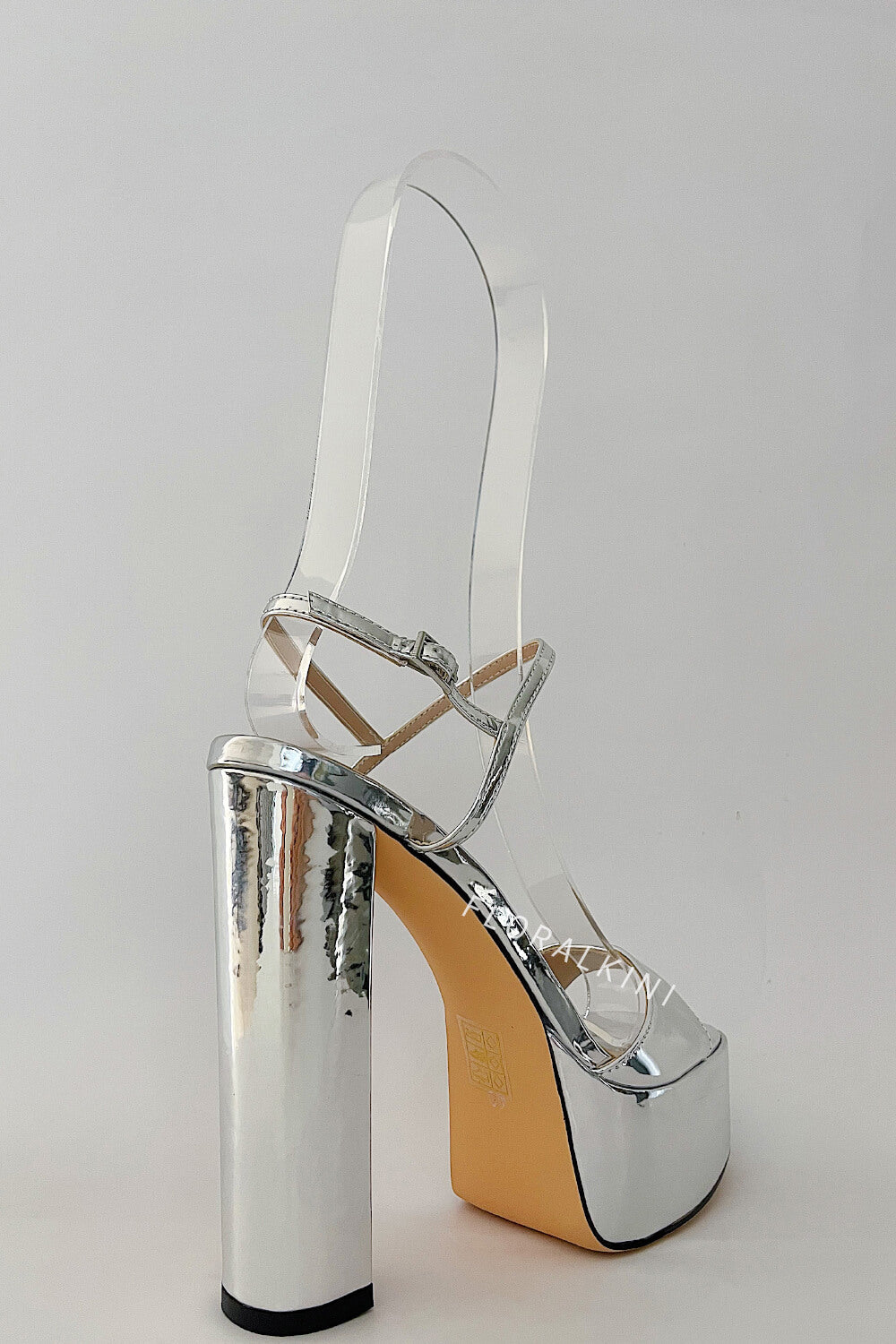 Metallic Silver Open Square Toe Platform Block Heels