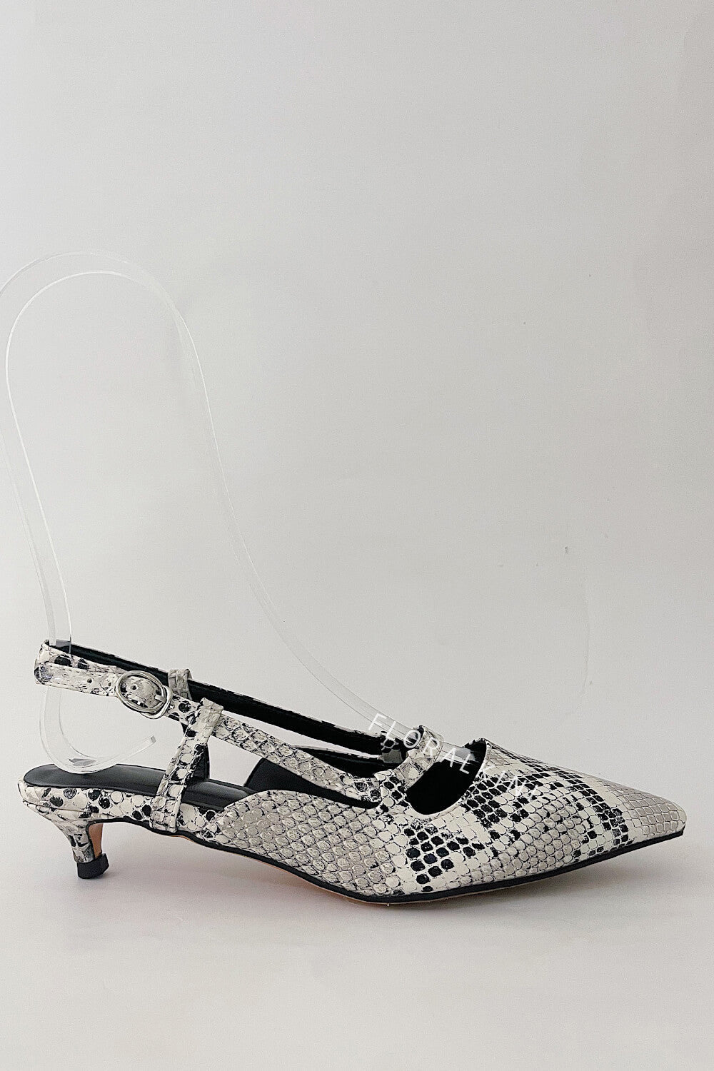 Faux Python-Print Leather Pointed Toe Slingback Stiletto Heel Pumps