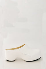 Faux Leather Sling Back Slip On Curved Platform Clogs - White
