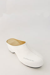 Faux Leather Sling Back Slip On Curved Platform Clogs - White