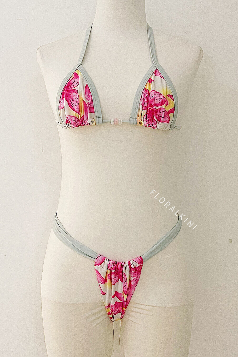 Contrast Floral Print Triangle Brazilian Bikini Set