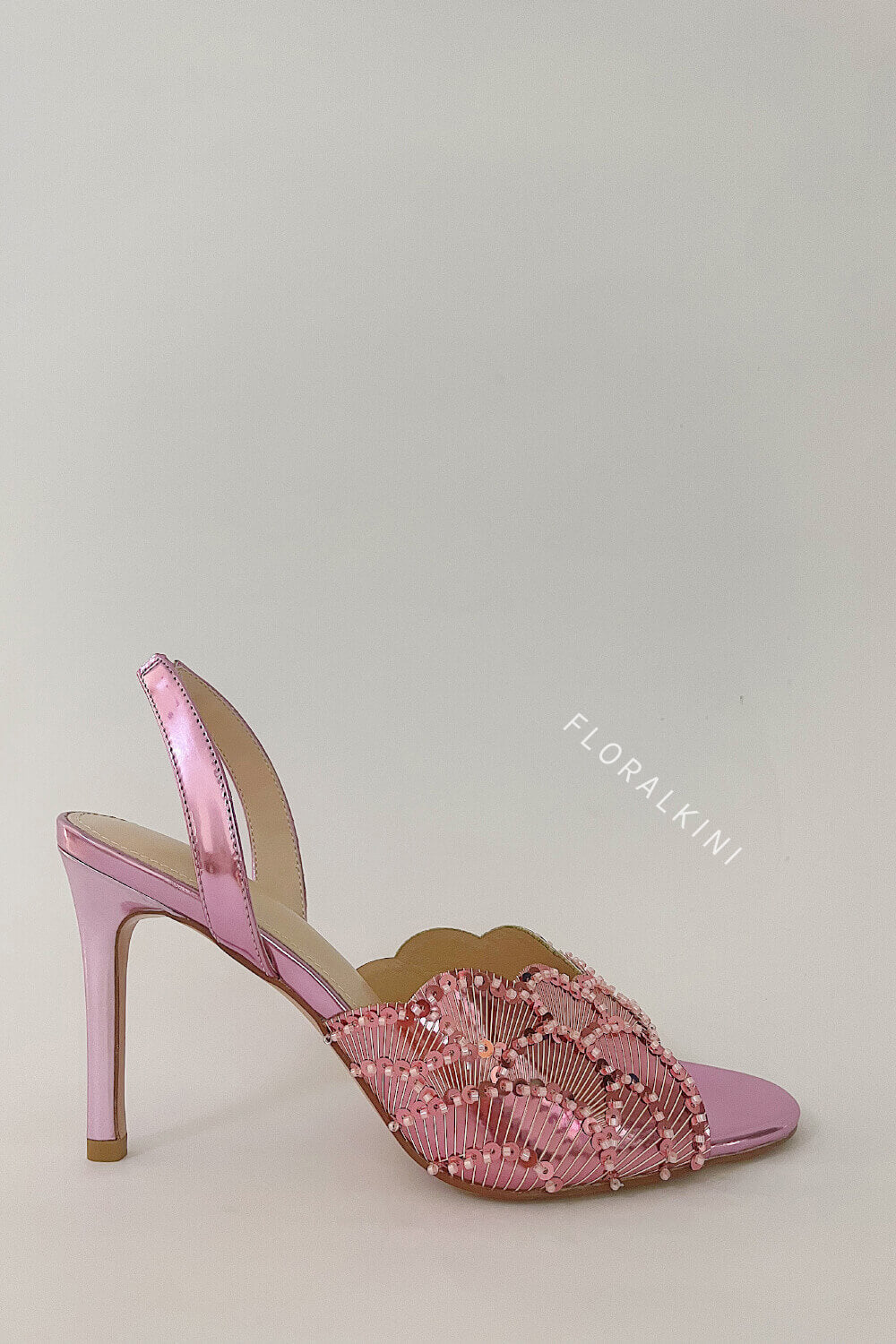 Foral Sequin-Embellished Open Toe Stiletto Heeled Sandals