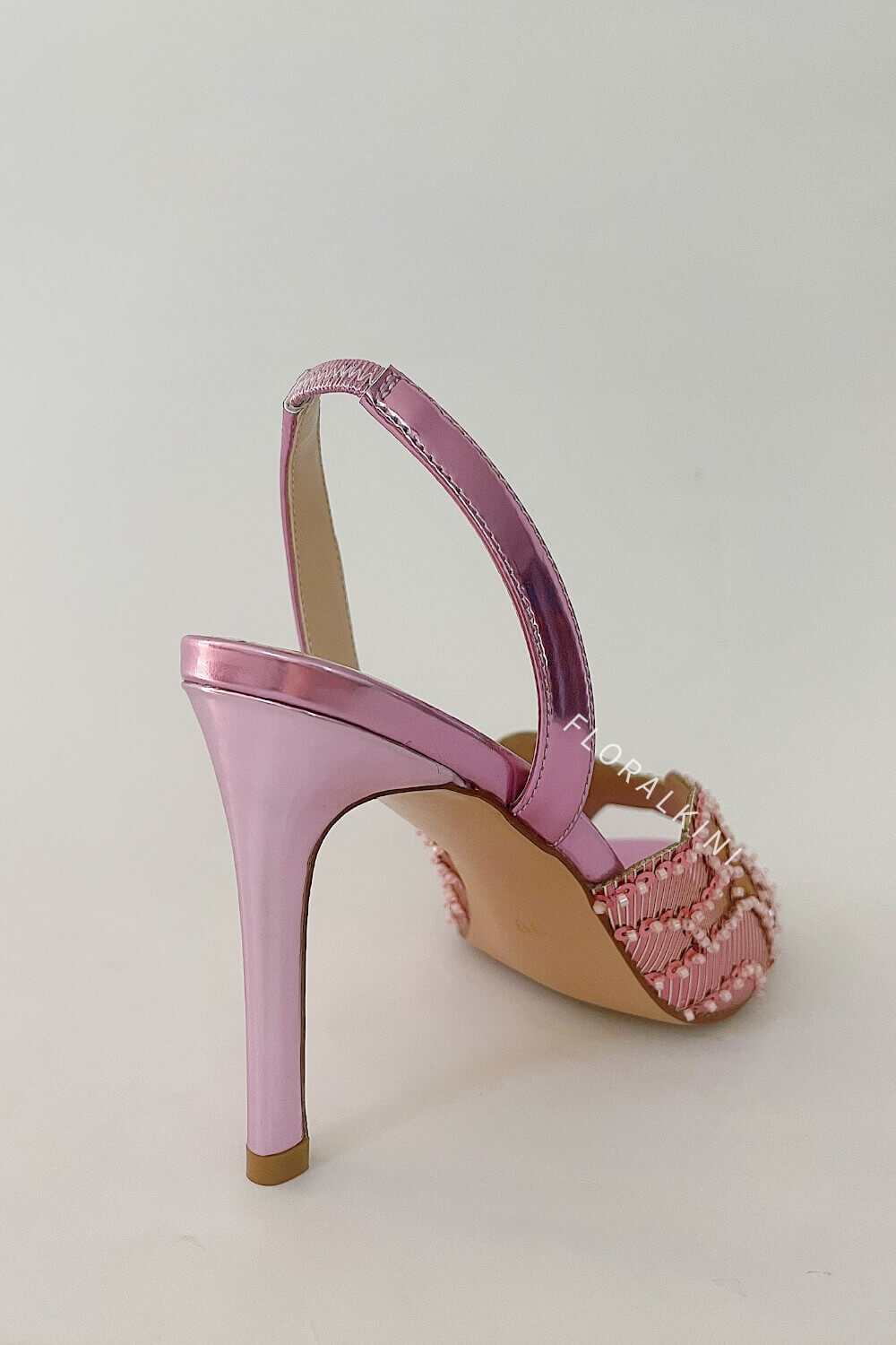 Foral Sequin-Embellished Open Toe Stiletto Heeled Sandals