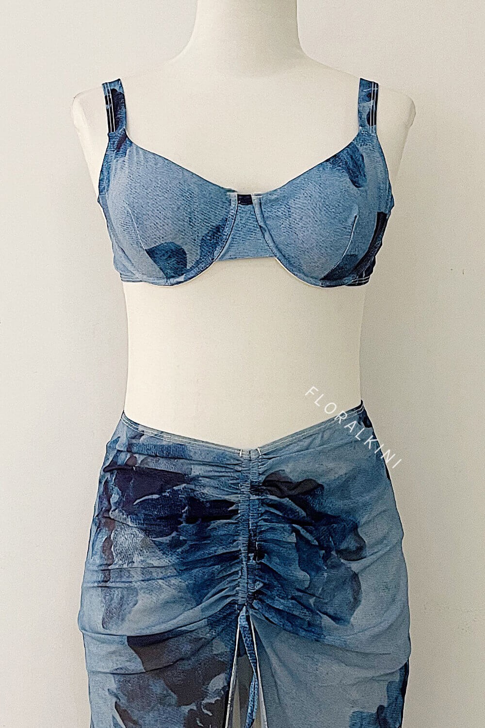 Floral Underwire High-Cut Bikini Set With Self-Tie Maxi Sarong Skirt