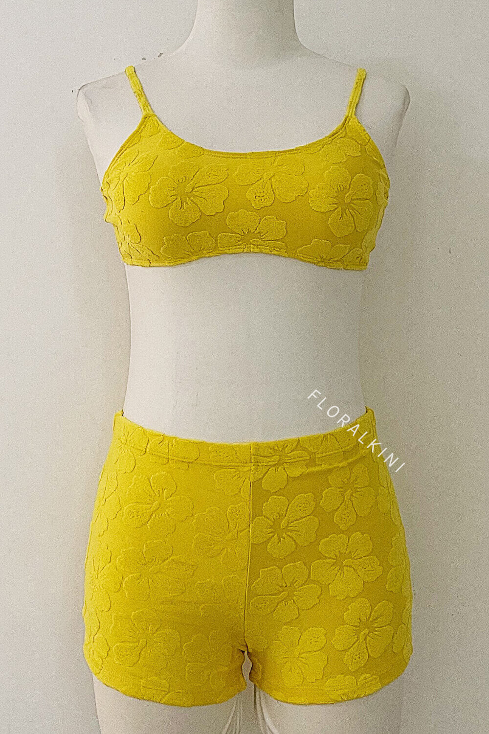 Floral Terry Towel Scoop Sporty Bikini Top And High Waisted Boyshorts