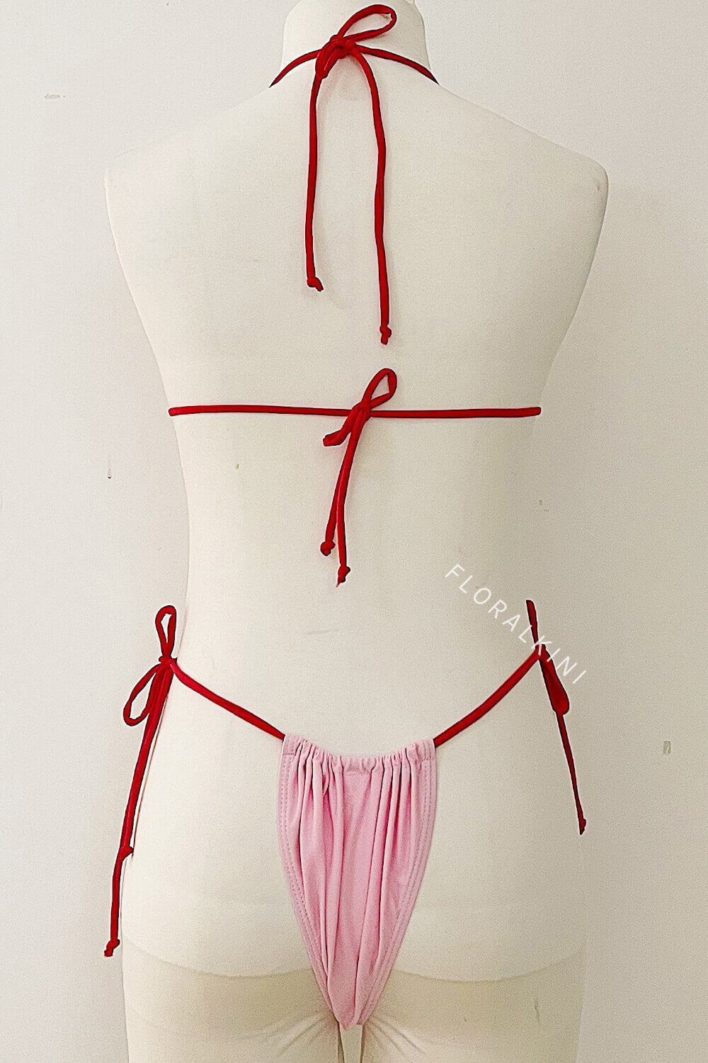 Contrast Triangle Halter Tie Side Bikini Set With Bows Detailing