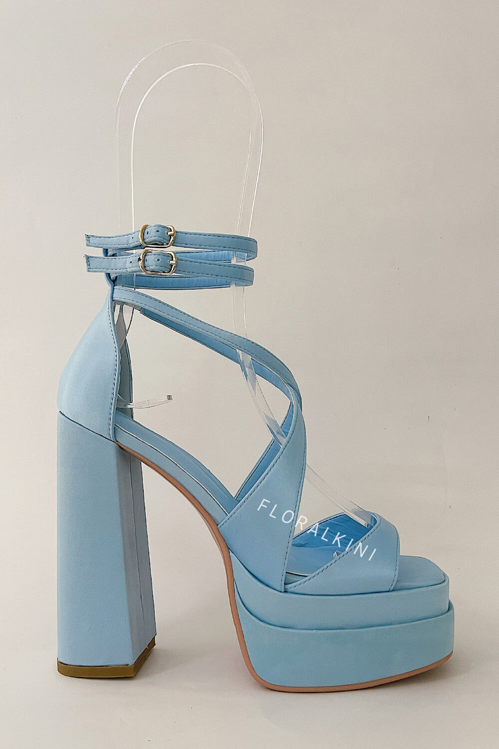 Satin Strappy Square Open Toe Double Platform Block Heeled Sandals