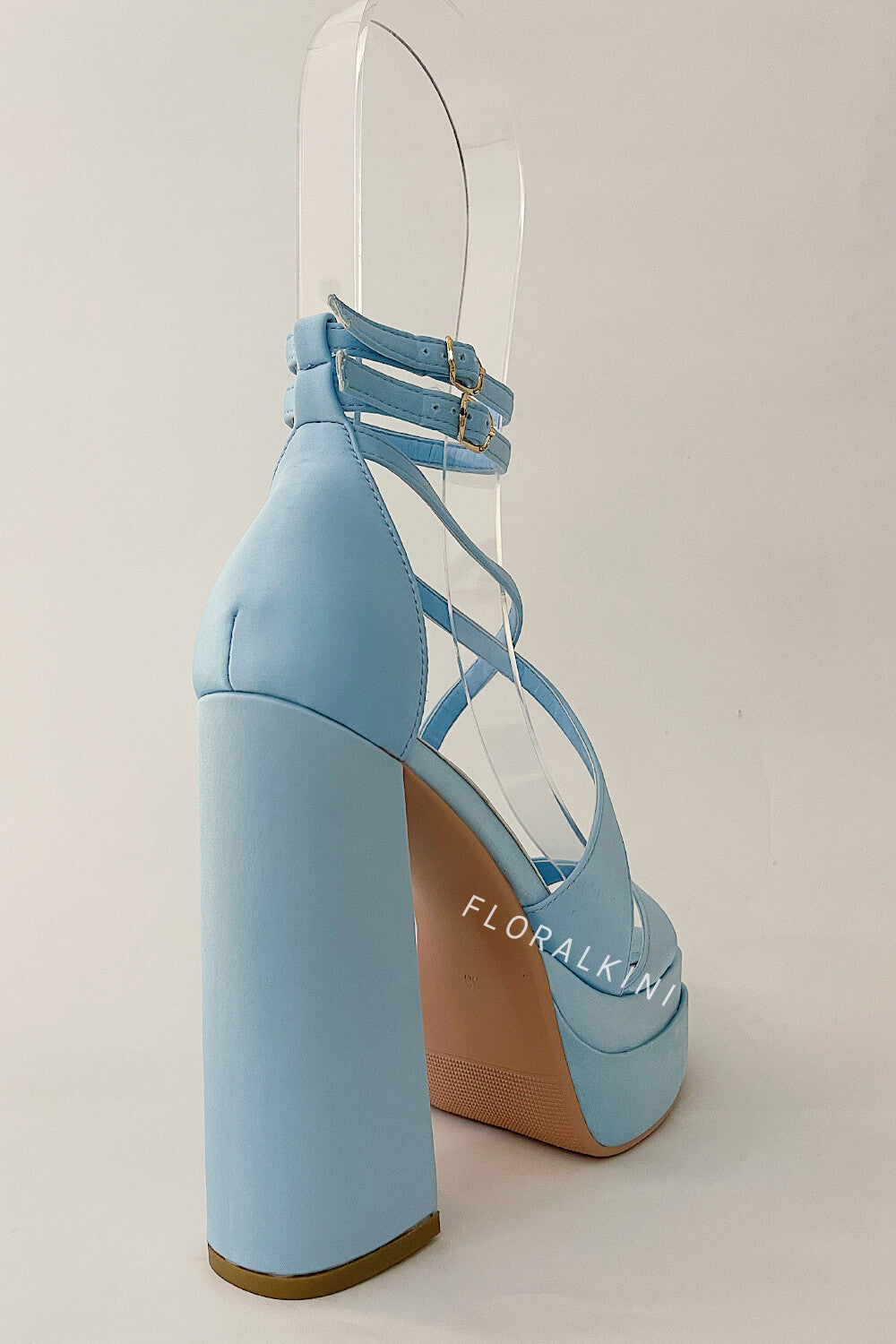 Satin Strappy Square Open Toe Double Platform Block Heeled Sandals