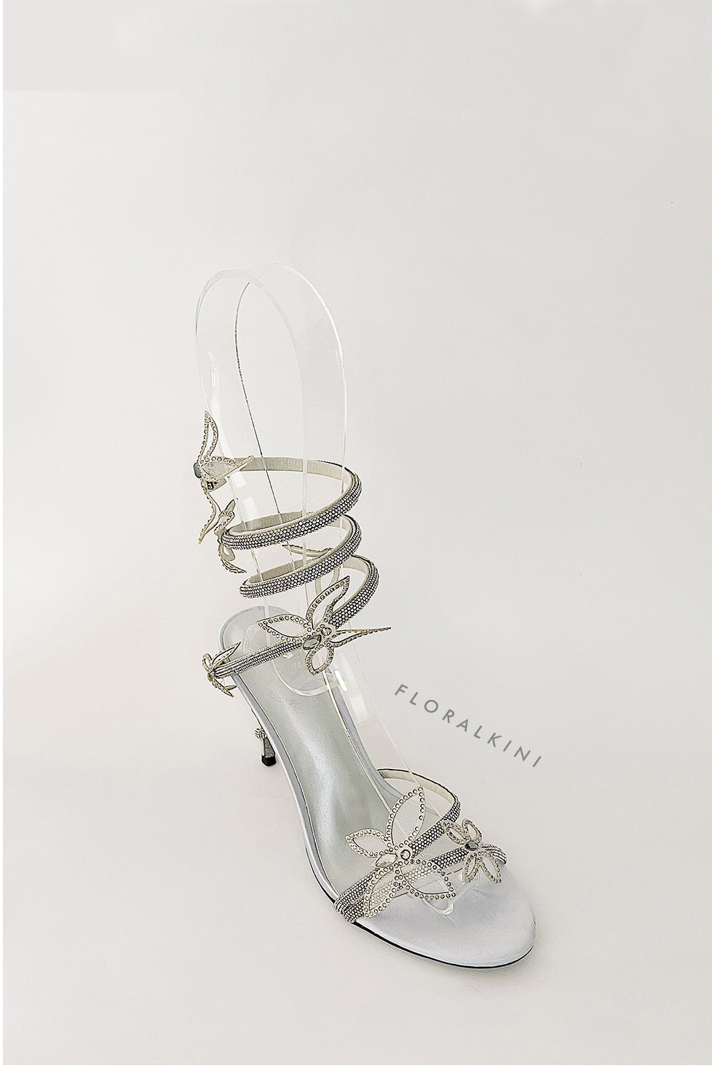 Crystal-Embellished Butterfly Snake Ankle Wrap Stiletto Sandals