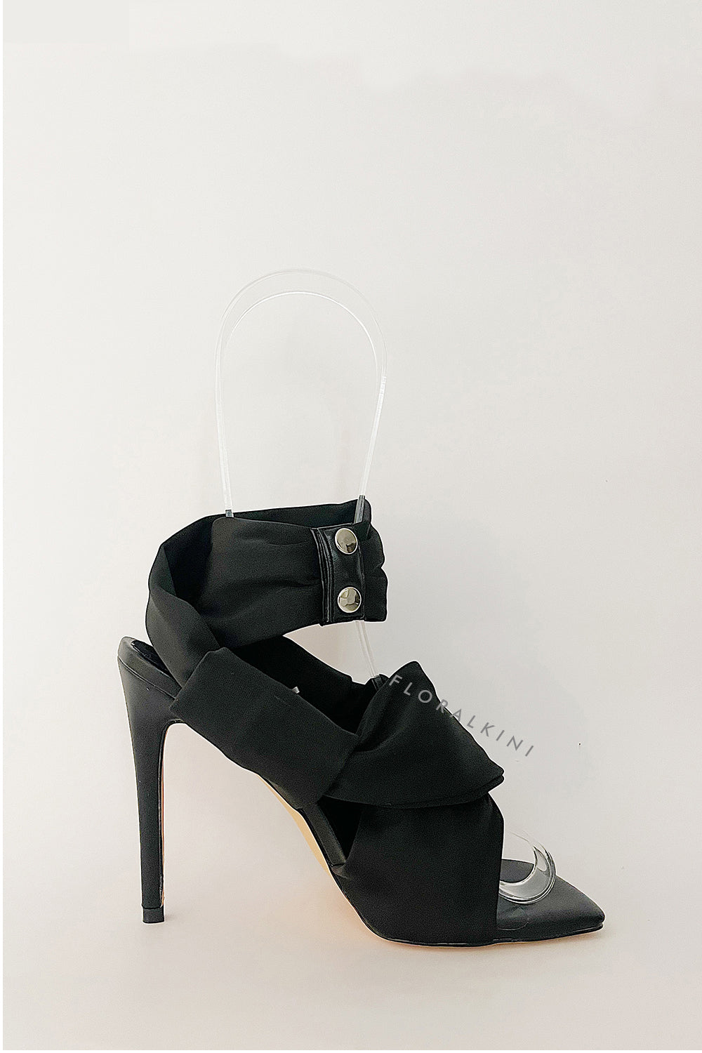 Wrap-Strap Square Open Toe Stiletto Heeled Ankle Sandals - Black