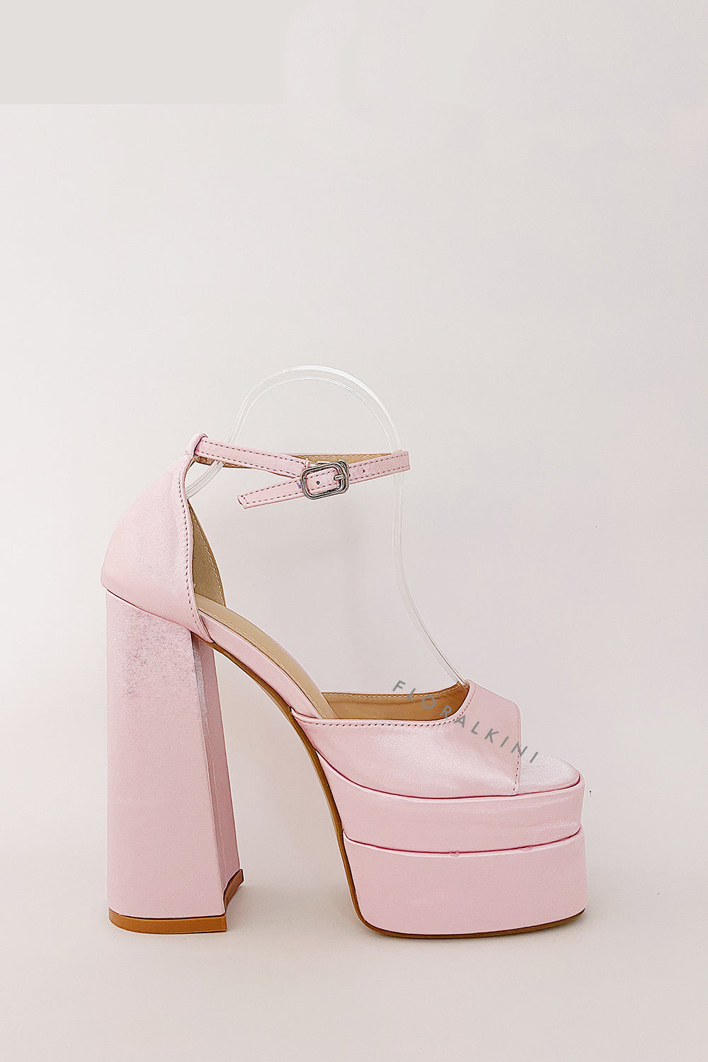 Baby Pink Satin Peep Toe Platform Block Heel