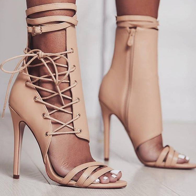 Sexy Open Toe Stiletto Heels With Zipper