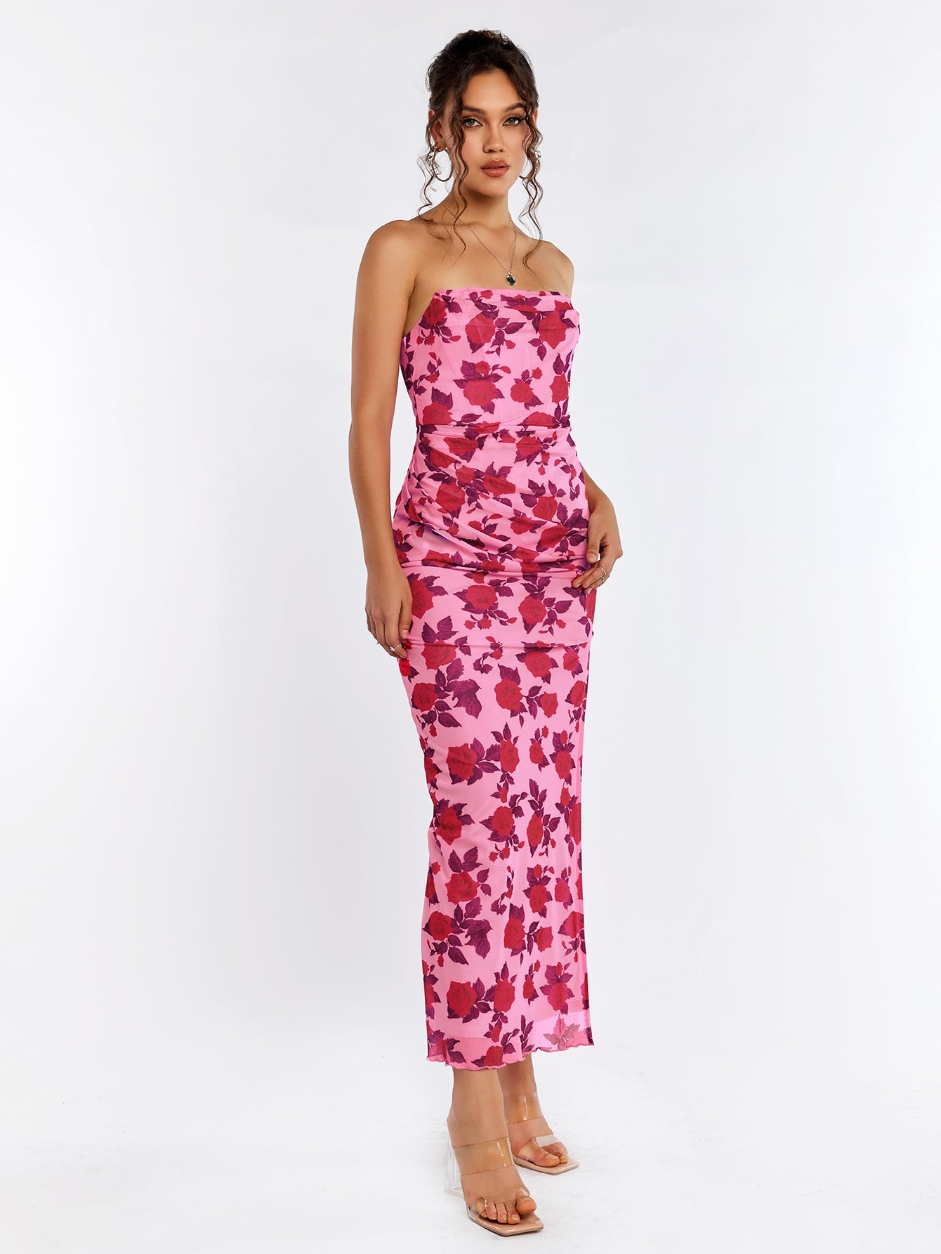 Floral Strapless Midi Dress