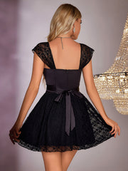 Midnight Lace Flair Cap Sleeve Dress
