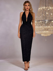 Midnight Sparkle Halter Maxi Dress