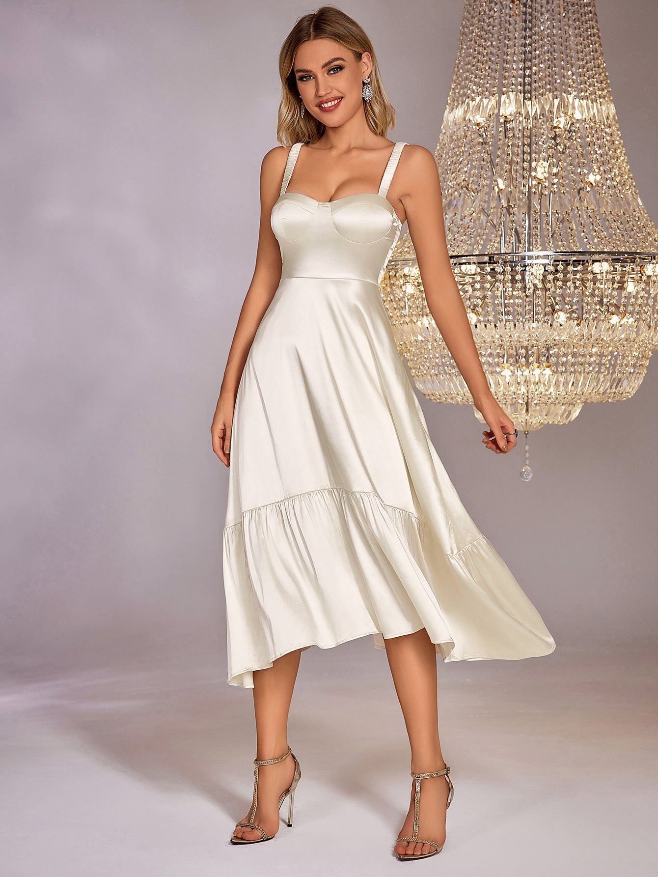 Ivory Whisper Satin Midi Dress