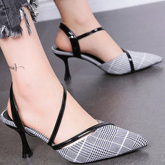 Plaid Striped Pointed Toe Stiletto Heel Pumps