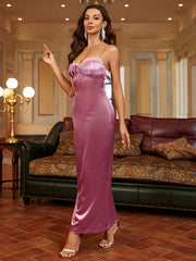 Lace-Trim Satin Gown Dress