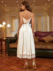 Lace Hem Satin Midi Dress