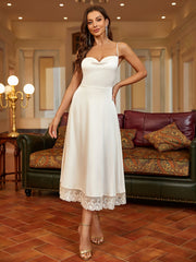 Lace Hem Satin Midi Dress