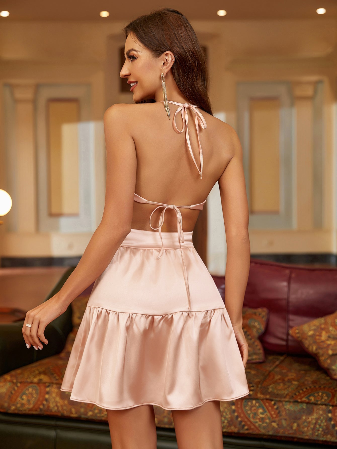 Satin Backless Halter Dress