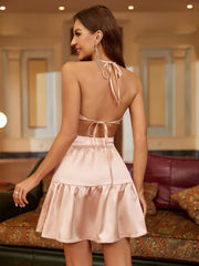 Satin Backless Halter Dress