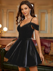 Velvet Off-shoulder Skater Dress