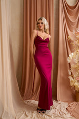 Backless Ruched Bust Zipper Back Satin Dress
