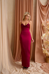 Backless Ruched Bust Zipper Back Satin Dress