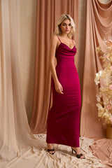 Backless Ruched Bust Zipper Back Satin Dress