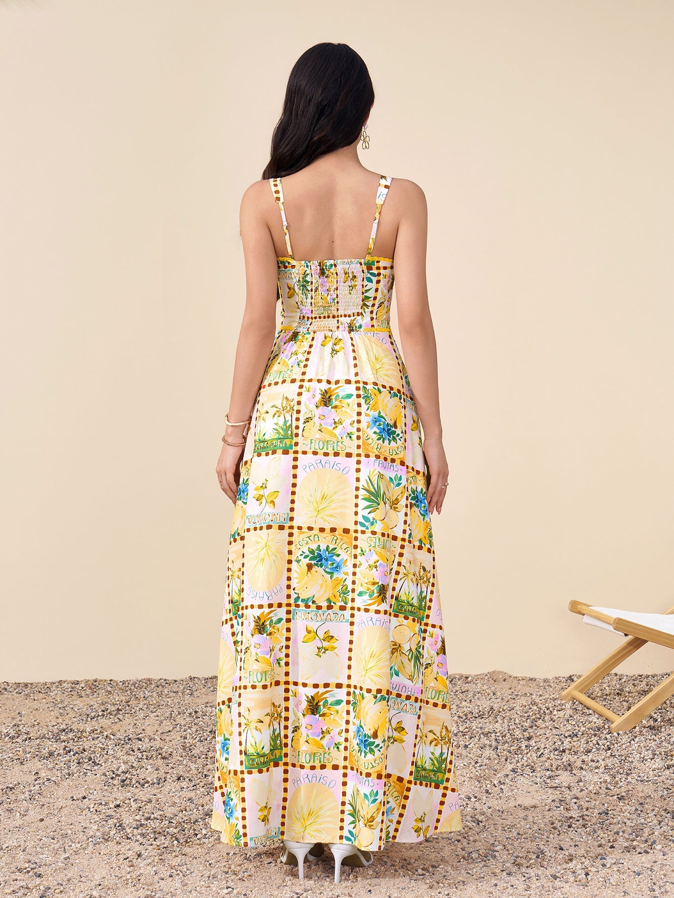 Backless Split Thigh Floral Print Maxi Dress