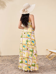 Backless Split Thigh Floral Print Maxi Dress