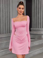 Bell Sleeve Backless Tie Back Top&Bodycon Skirt