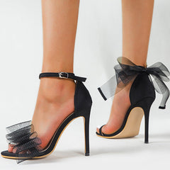 Black Stiletto Heels Bowknot Ankle Strap Sandals