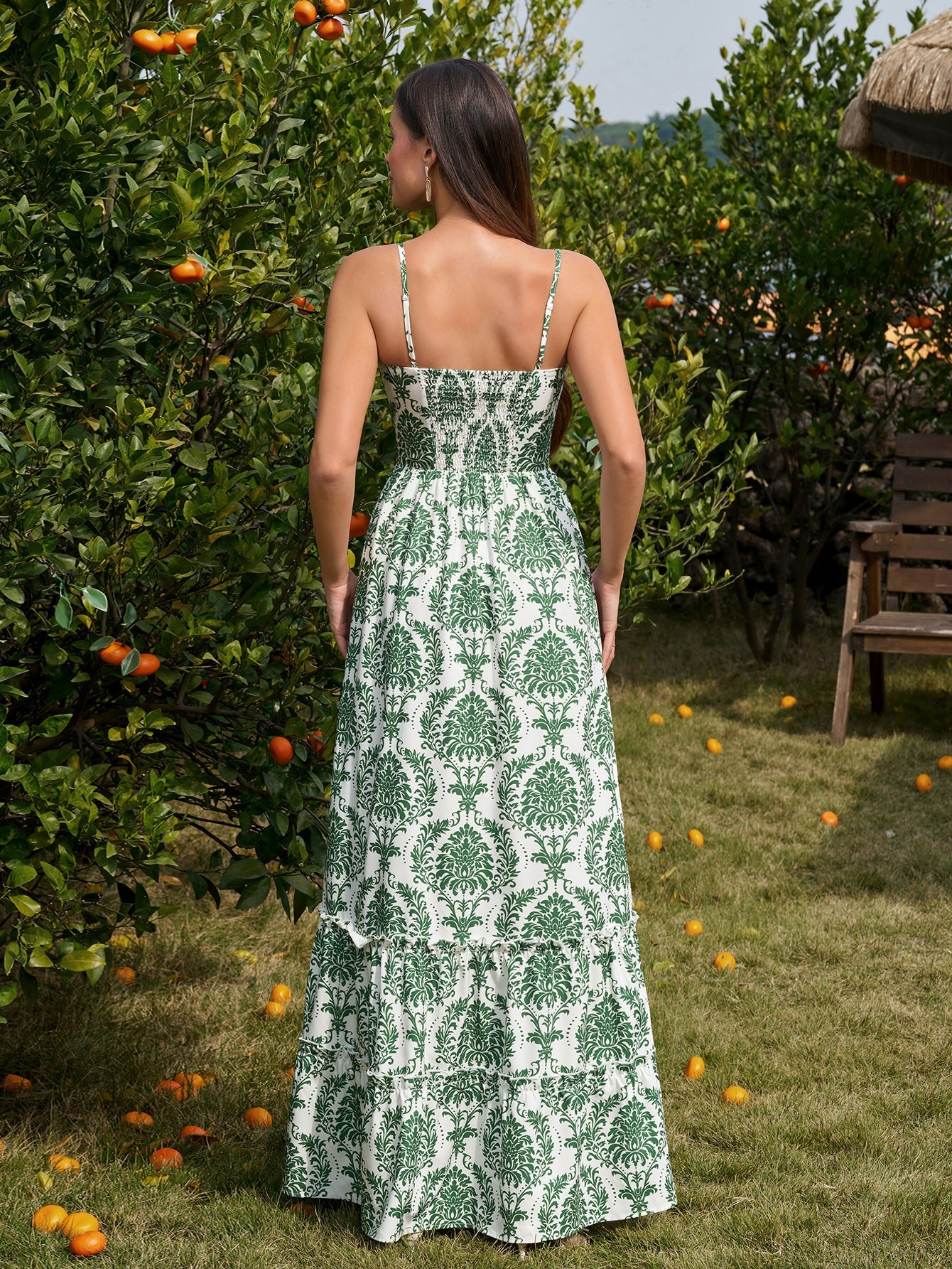 Bow Tie Front Flounce Trim Pocket Floral Print Dress
