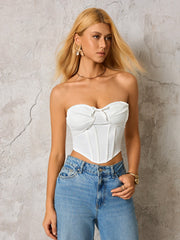 Bow Tie Front Zipper Back Asymmetrical Hem Tube Top