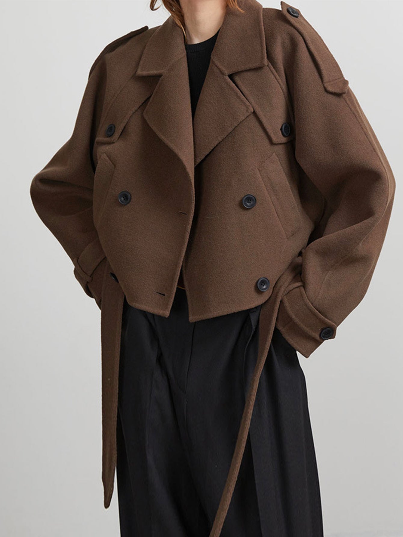 Button Decoration Tie-Up Jacket